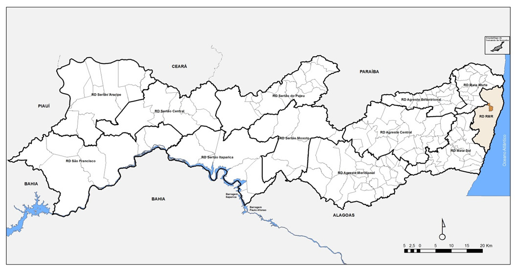 Mapa de Pernambuco com a localização de CAMARAGIBE em destaque
