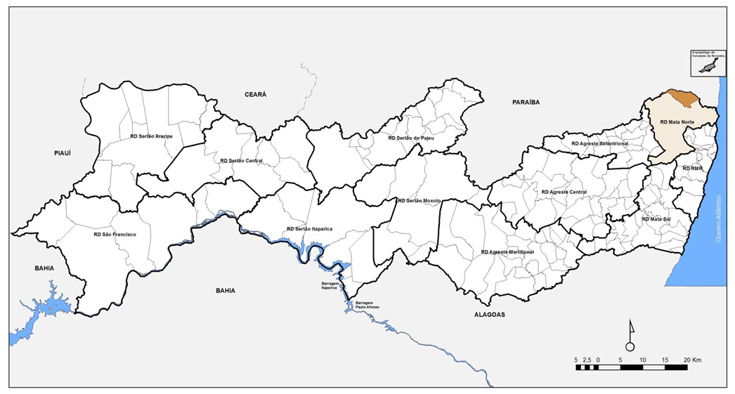 Mapa de Pernambuco com a localização de ITAMBÉ em destaque