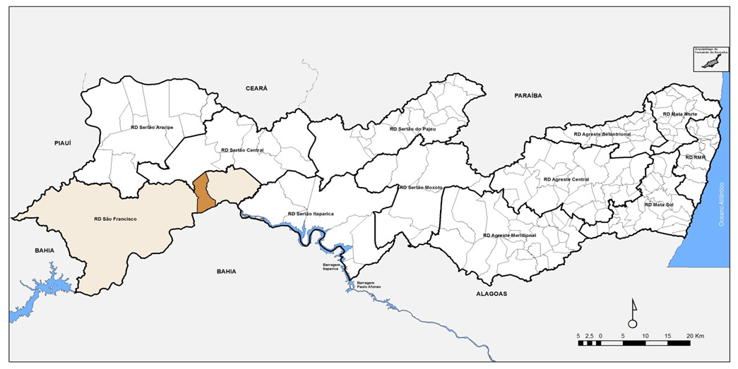 Mapa de Pernambuco com a localização de OROCÓ em destaque